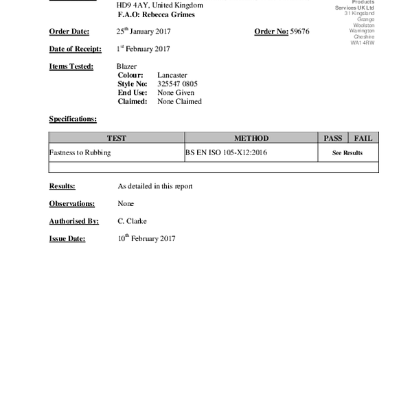 blazer - fastness rubbing BS EN ISO 105 X12